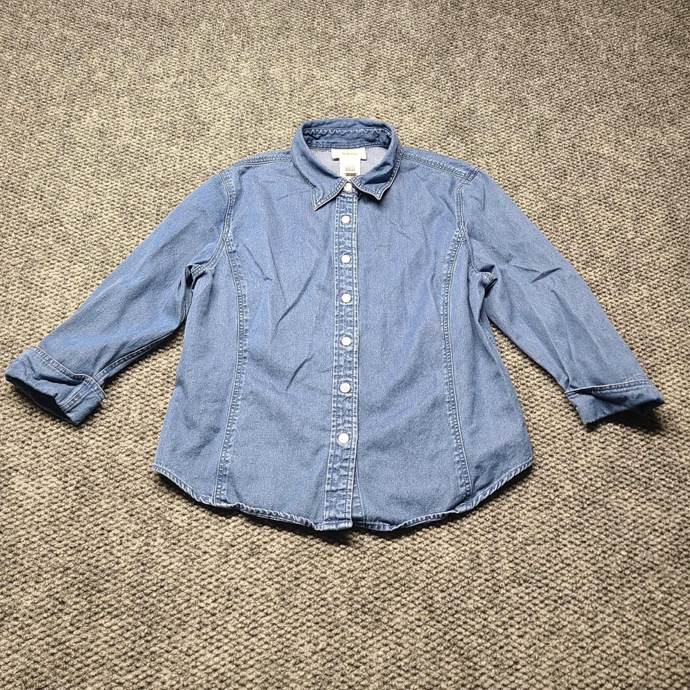 Tal Bots Petites Jean Button Up Top Women's 3/4 Quarter Sleeve Sz Small Western